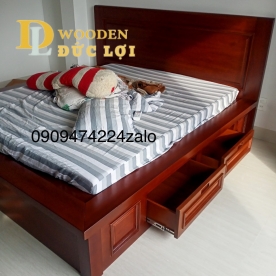 giường gỗ dầu đỏ nguyên khối hàng đặt 180x200