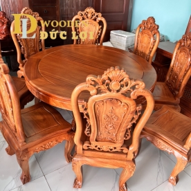 bộ  bàn tròn  8 ghế gõ đỏ  hồng hạc
